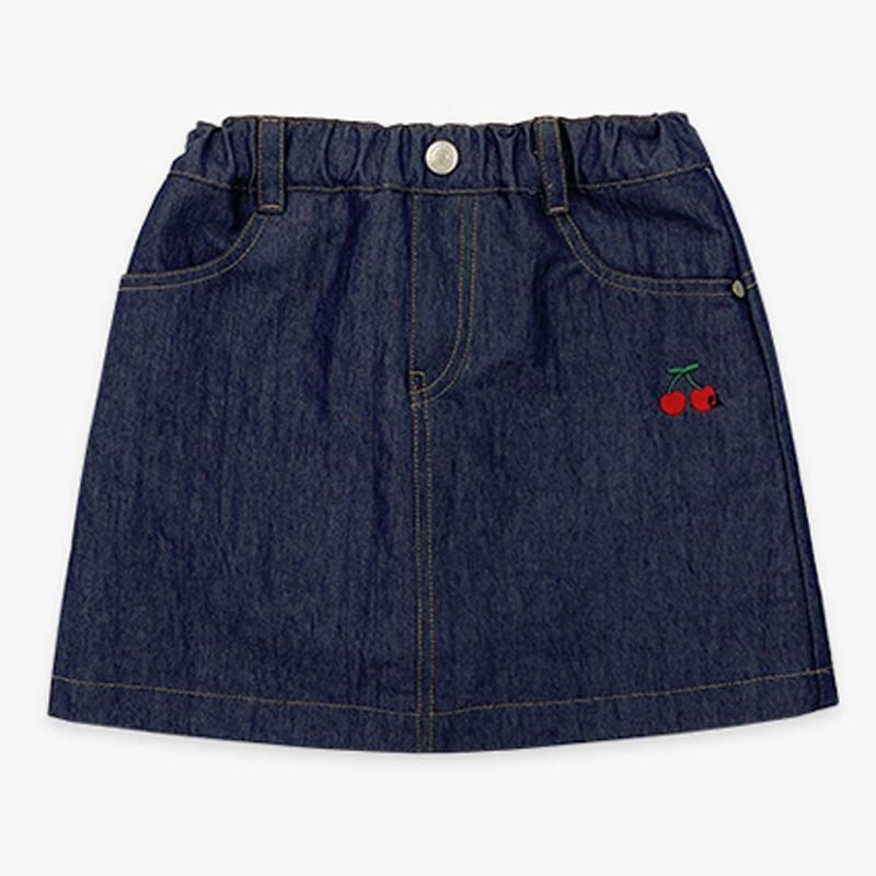 Kinderkleidung Herbst Mädchen Casual Prinzessin Kirsche Denim Kurzen Rock_voghion.com