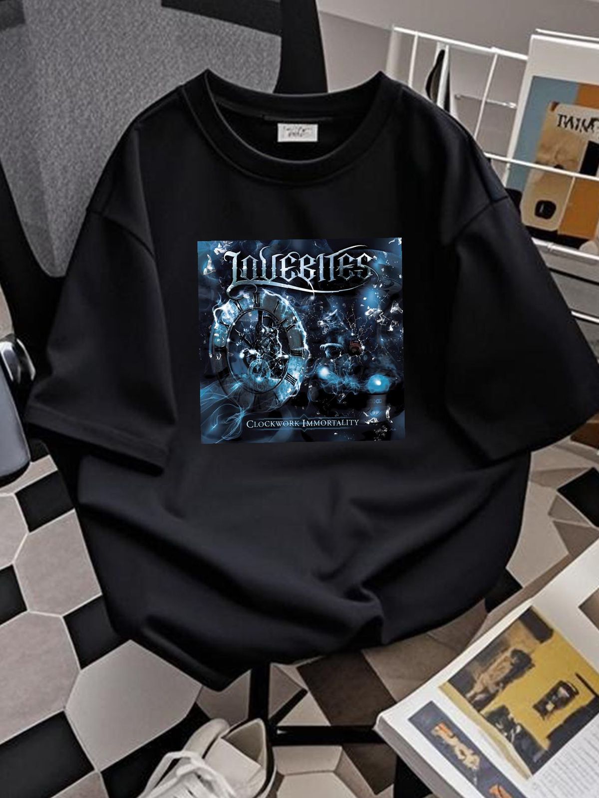 T-shirt unisexe d'été, motif graphique extensible, doux et décontracté, idéal au quotidien, avec motif « Lovebites Clockwork Immortality » (tailles S à 4XL)_voghion.com