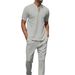 Men's Waffle Knit Zip-Up Short Sleeve & Long Pants Set - Lightweight Breathable Casual Outfit For Summer, Spring, Fall (Black/White/Grey/Blue/Khaki)_voghion.com