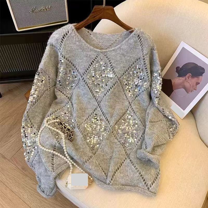 Women's Clothing heavy sequin loose versatile women's autumn and winter new lazy style large version pullover sweater_voghion.com