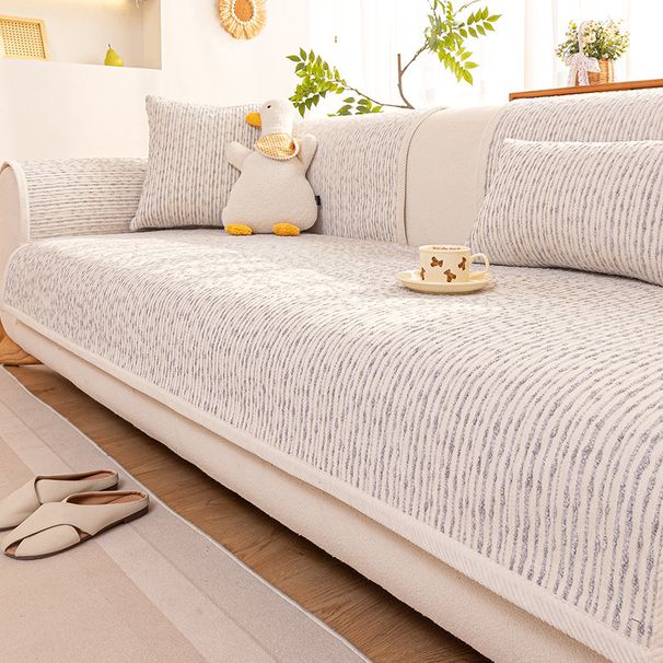 Premium Chenille Sofa Cushion Cover - Non-Slip Stretchable Protector For Sectional Sofas (Striped Design) - Elegant Home Decor In Neutral Tones_voghion.com