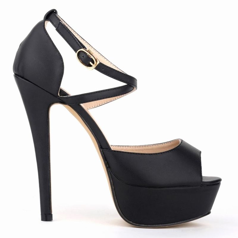 Women Sandals Fashion Platform Peep Toe Matte Leather Buckle Sandal Party Dress Red Wedding Shoes_voghion.com