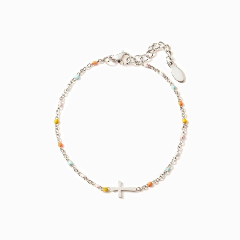 S925 Sterling Silver Bracelet Female Internet Celebrity Advanced Exquisite Colorful Enamel Cross Simple Versatile Hand Jewelry_voghion.com