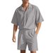 Completo casual da uomo in due pezzi, con pantaloncini a maniche corte e camicia con risvolto tinta unita_voghion.com