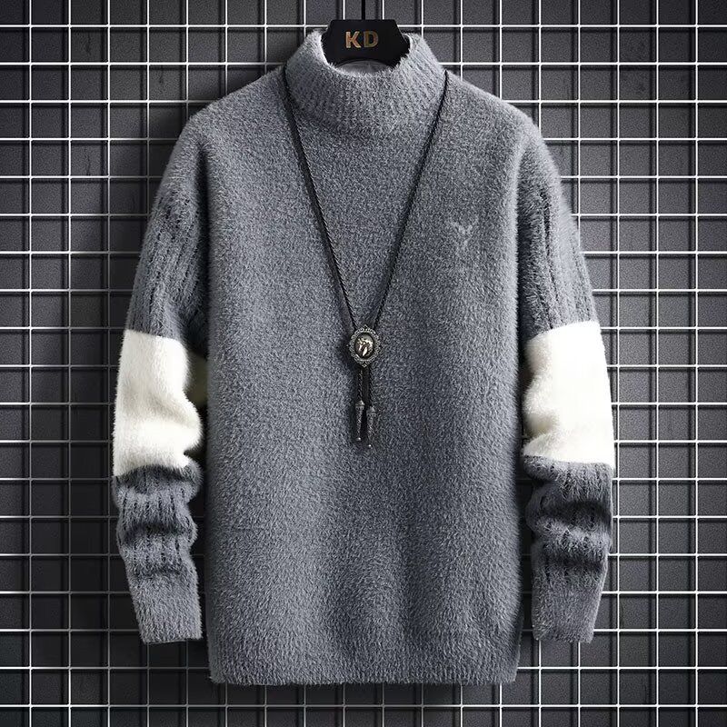 Nuovo maglione in pelliccia di visone per uomo in autunno e inverno, con pile ispessito e base calda, maglione lavorato a maglia alla moda_voghion.com
