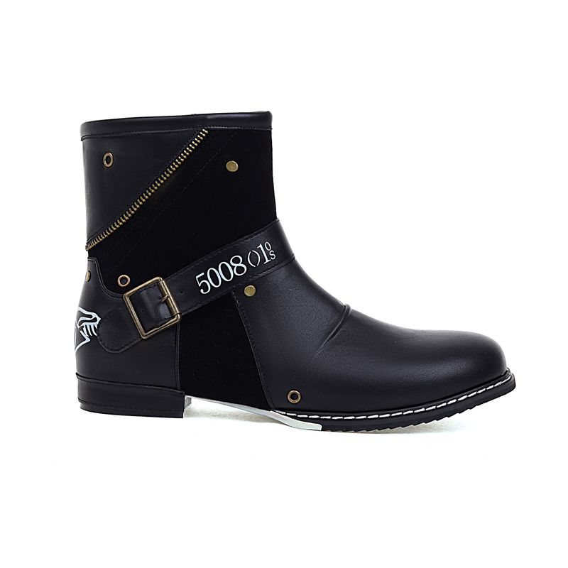 New men's shoes belt buckle simple fashion round head low heel 40-48 large size ankle boots_voghion.com