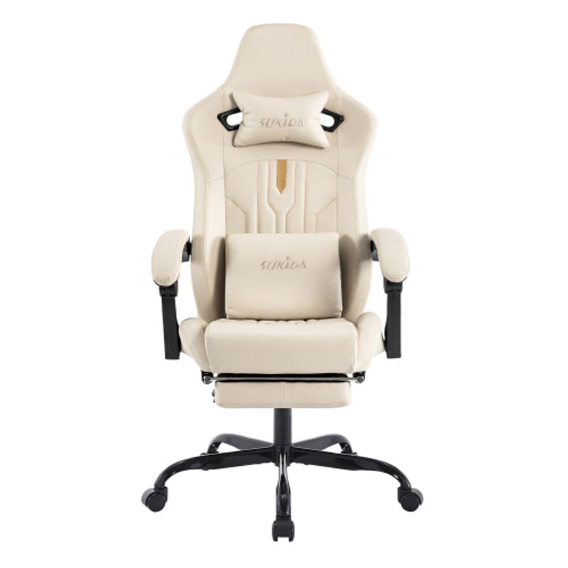 Gaming Stuhl Computerstuhl Ergonomischer Gaming Chair Mit Fußstütze Bürostuhl Ergonomischer Computerstuhl Mit Lendenwirbelstütze Beige_voghion.com