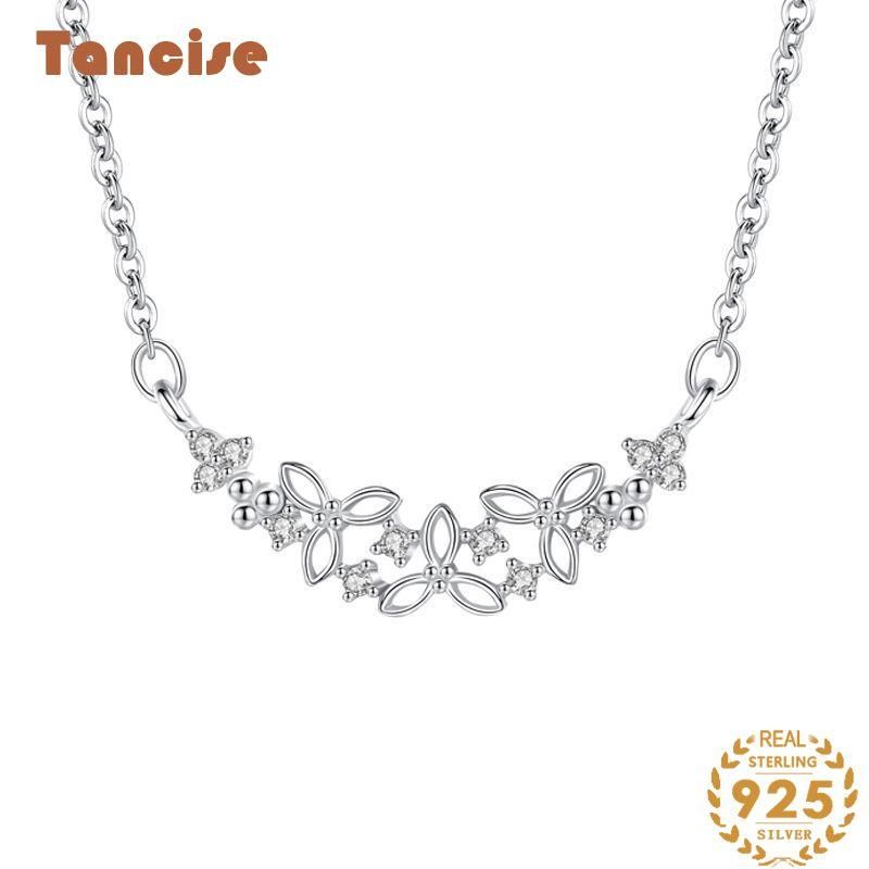 Tancise Collana in argento sterling S925 Versione coreana da donna Semplice micro intarsiato con ciondolo Collana a catena con clavicola_voghion.com