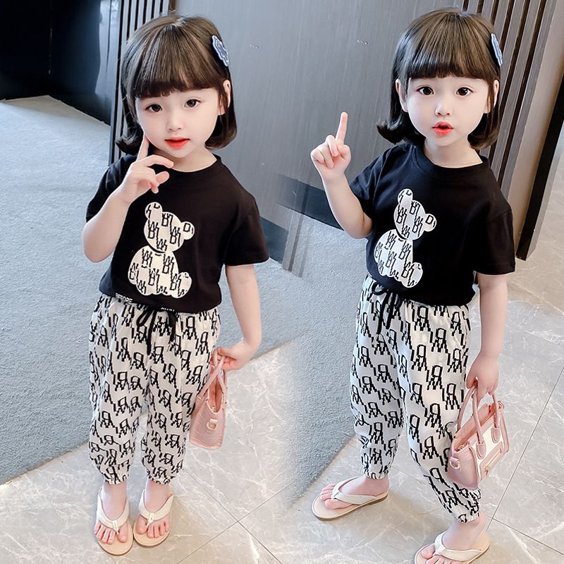 Jungen Mädchen Sommer neue lässige Hosen lose Druck T-Shirt kleine mittlere und Mode zweiteilige Set für große Kinder_voghion.com