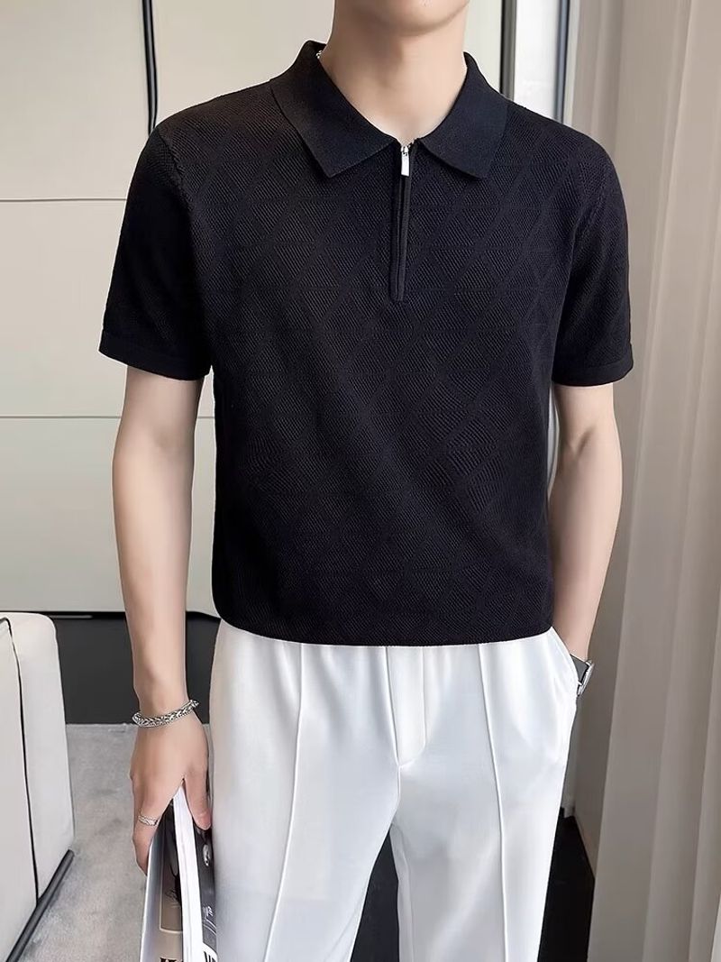 Men's Clothing Men's short sleeved POLO shirt summer 2024 new style handsome high end men's clothing brand hollow top lapel T shirt_voghion.com