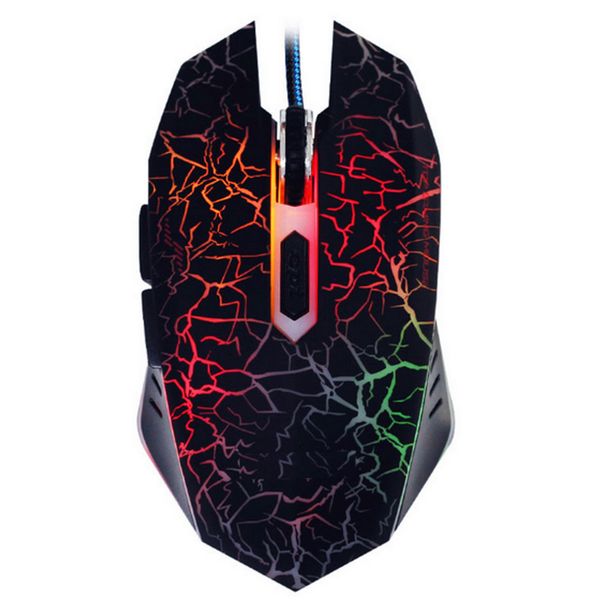 Gaming BJ-01 USB-kabelgebundene Cracked Light-Up-Gaming-Maus mit 6 programmierbaren Tasten, 2400 DPI, ergonomisches Design für PC-Gamer_voghion.com