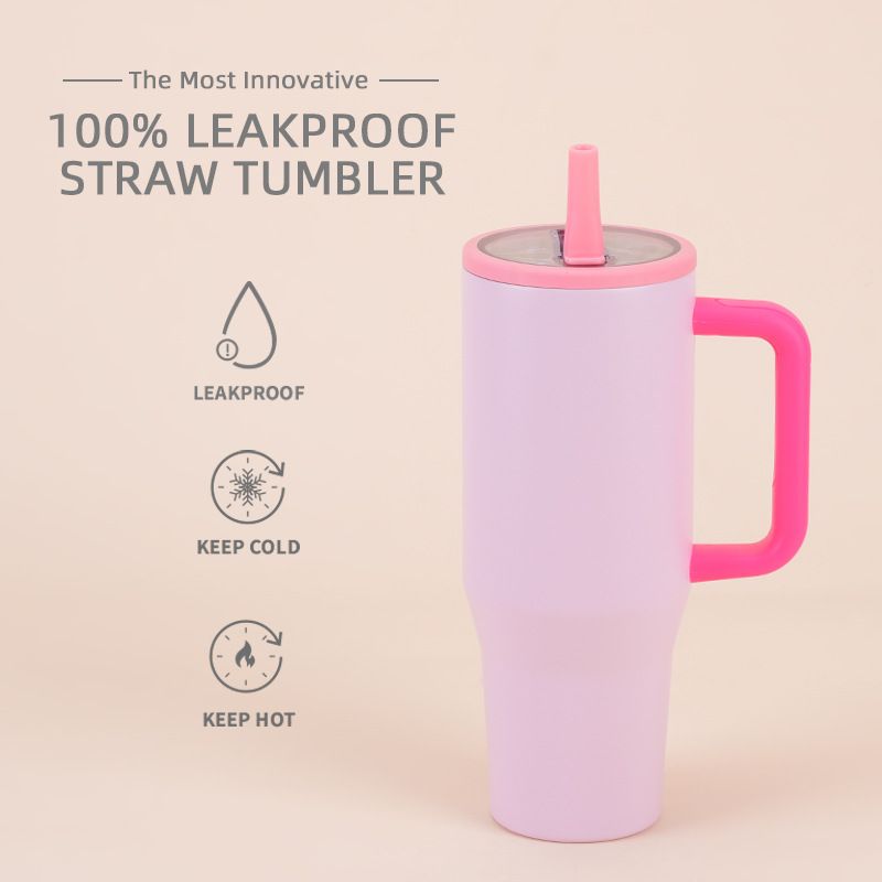 Thermoses New 40oz Double Layer Ice Cup Leak Proof Foldable Straw Cover Portable Direct Drinking Mouth Car Cup_voghion.com