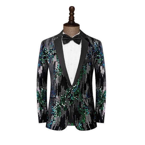 Herrenbekleidung Herren silbergrüne Paillettenanzugjacke Tanzbar Sänger Moderator Bühnenkleidung Kostüm_voghion.com