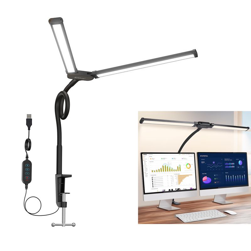 PULUZ Schwanenhals-Röhre LED-Fülllicht Doppelkopf-Clip-Schreibtischlampe (Schwarz)_voghion.com