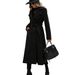 Nuovo stile, trench doppiopetto lungo da donna, con revers in lana e lacci_voghion.com