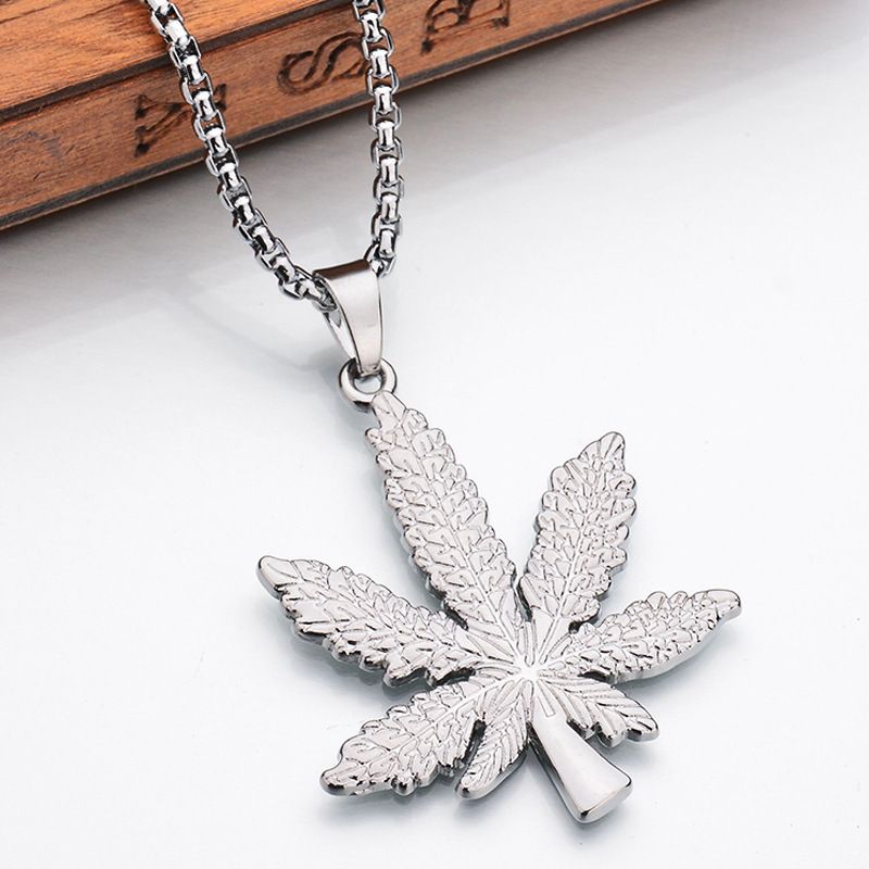 Mode hommes en acier inoxydable chaîne cubaine feuille d&#39;érable collier Hip Hop collier pour hommes en acier inoxydable bijoux cadeau_voghion.com