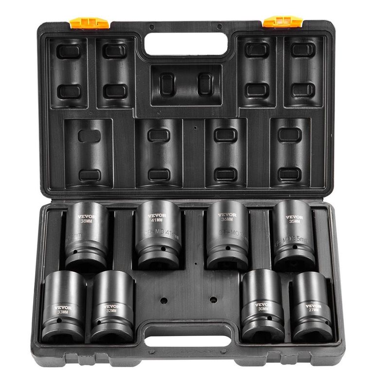Impact Sockets Set 8pcs 6-Point 1' Drive Bit Ratchet Tool Kit Case_voghion.com