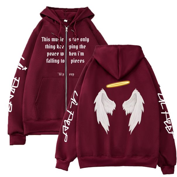 Felpa con cappuccio streetwear con stampa ali d'angelo - Felpa oversize con cerniera per donna | Pullover unisex alla moda | Comodo misto cotone | Colori assortiti (S-XXXL)_voghion.com