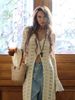 Riviera-Inspired Open-Knit Duster Cardigan – Oversized V-Neck With Bell Sleeves & Waist Tie (S/M/L, Cream Textured Weave)_voghion.com