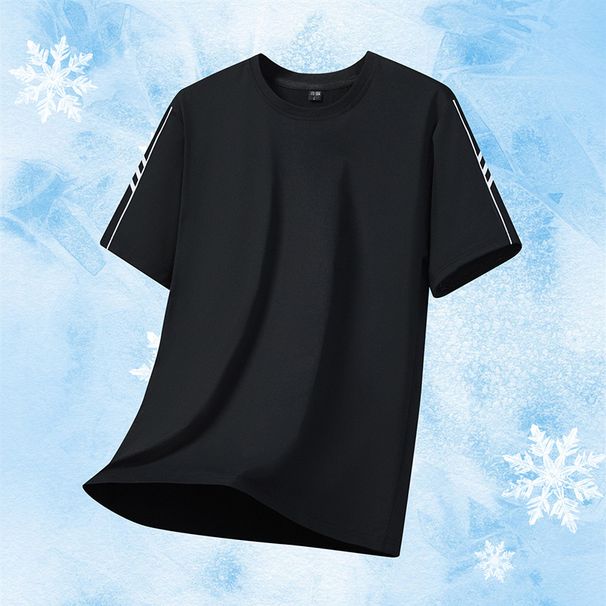 Completo sportivo casual estivo da uomo a maniche corte in seta ghiacciata traspirante ad asciugatura rapida, di alta qualità, semplice, alla moda, versatile e alla moda._voghion.com