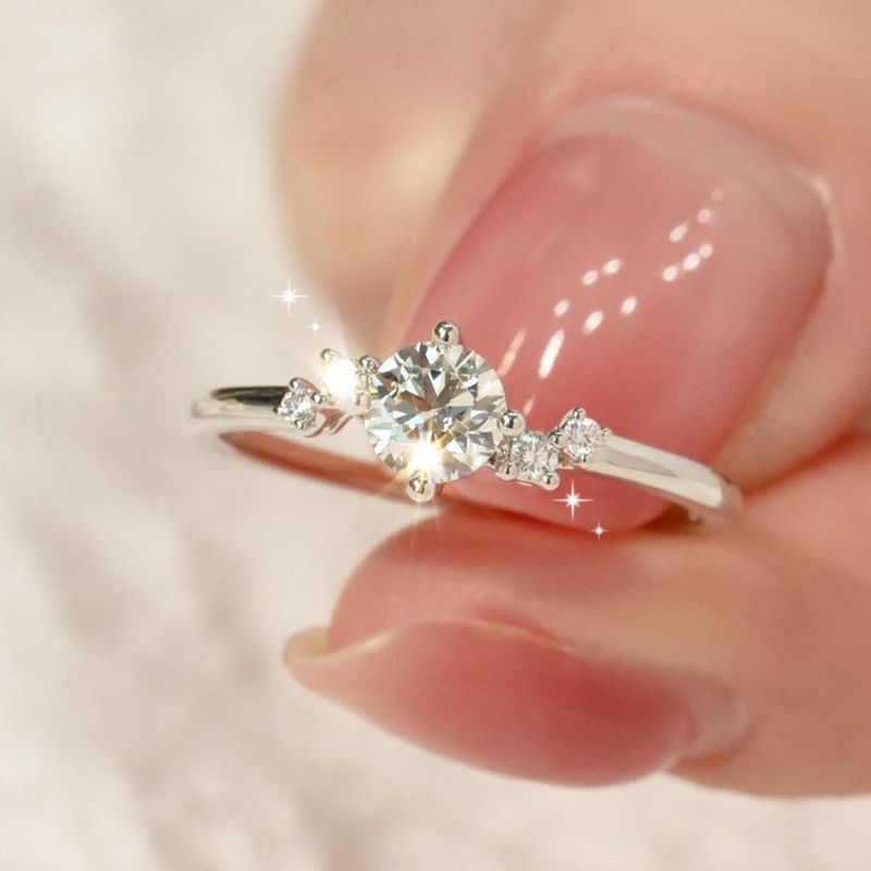 Sëlwerring fir Fraen, kleng Galaxis Moissanit Diamantring mat engem Karat zouenen Mond fir Fraen, Livequell_voghion.com