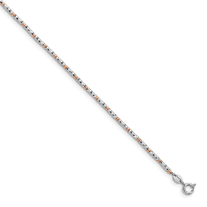 Sterling Silver Rose Flash-plated D/C W/1in Ext. Anklet_voghion.com