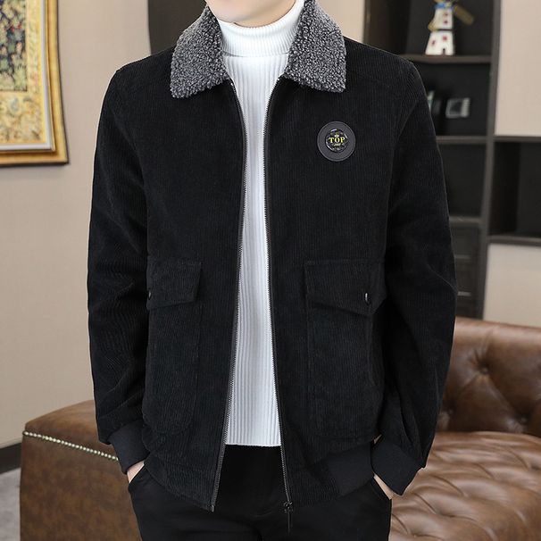 Veste à revers pour hommes en polaire d'agneau, manteau décontracté, vêtements pour jeunes, d'âge moyen et papa, vêtements amples et tendance d'automne et d'hiver en gros_voghion.com