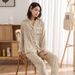 Light Luxury Lace Splicing Ice Silk Pajamas Women's Thin Long-sleeved Two-piece Silk Loungewear_voghion.com