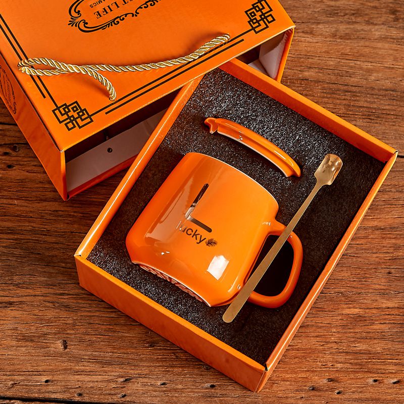 Set Ceramic Water Cup With Lid Opening Mug Gift Box High Aesthetic_voghion.com