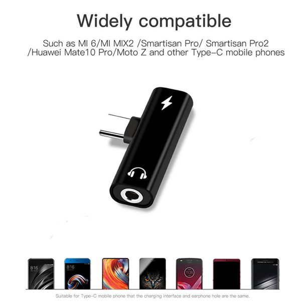 Convertitore di ricarica per auricolari 2 in 1 da tipo C a jack da 3,5 mm Adattatore audio USB tipo C per telefoni Xiaomi 6 Huawei P10 Mate 20 tipo C_voghion.com