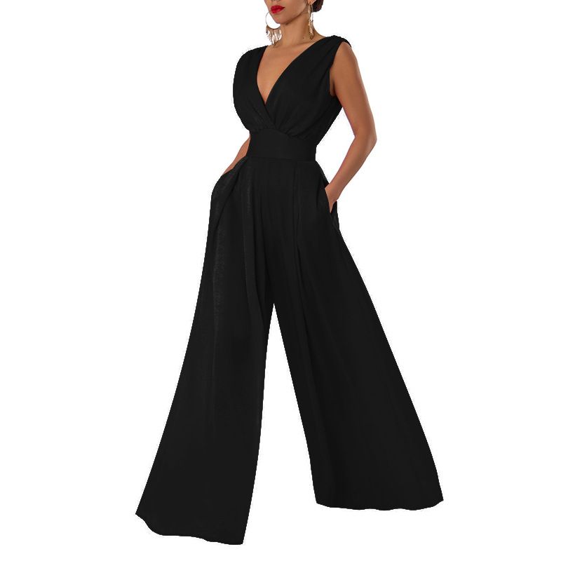 Kvinders mode sommer ny slim jumpsuit høj talje slankende jumpsuit lige brede ben bukser til kvinder_voghion.com