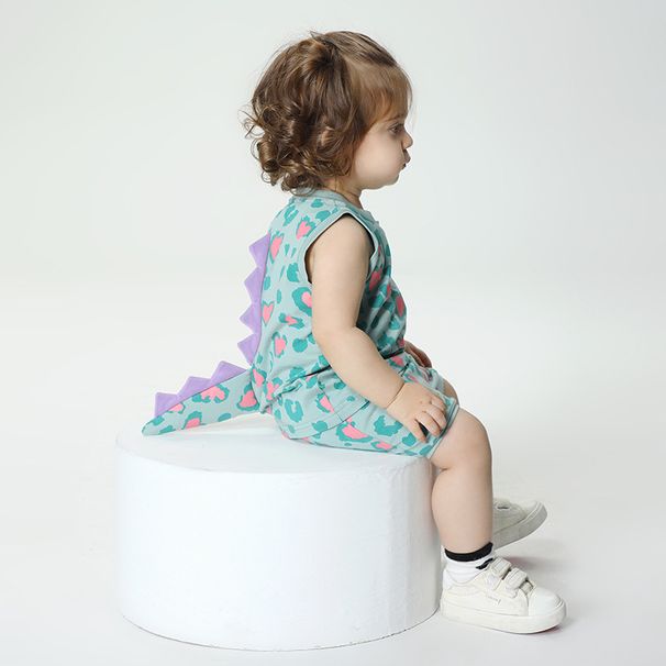 New Summer Sleeveless Suit For Infants And Young Children 0 3 Years Old Leopard Print Heart Print Dinosaur Sleeveless Two Piece Suit_voghion.com