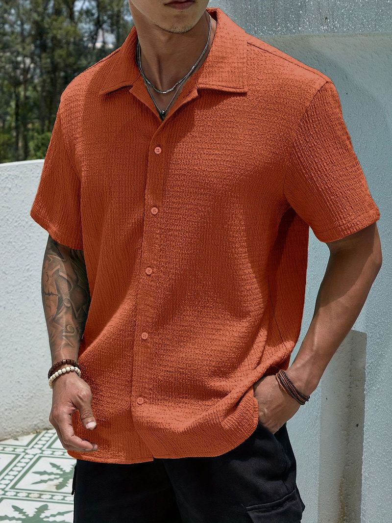 [LinenHaven] Heren Casual Overhemd - Gestreept Jacquard Korte Mouw | Ademend Linnen-Katoenmix_voghion.com