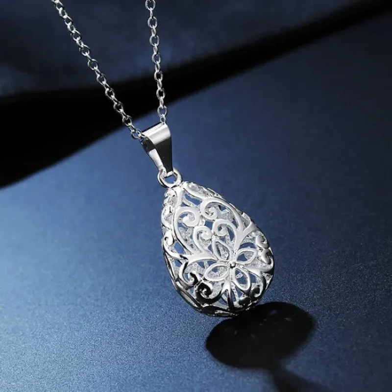 Έτοιμο απόθεμα 45cm Charms Sterg Sier Fine Hollow Drop Κολιέ μενταγιόν για γυναίκες κοσμήματα σχεδιαστής μόδας πάρτι γάμου δώρο_voghion.com