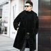 Men's Winter Shearling Leather Coat Long Alpaca Wool Fur Trench Jacket Casual Loose Fit Double Breasted Notch Lapel_voghion.com