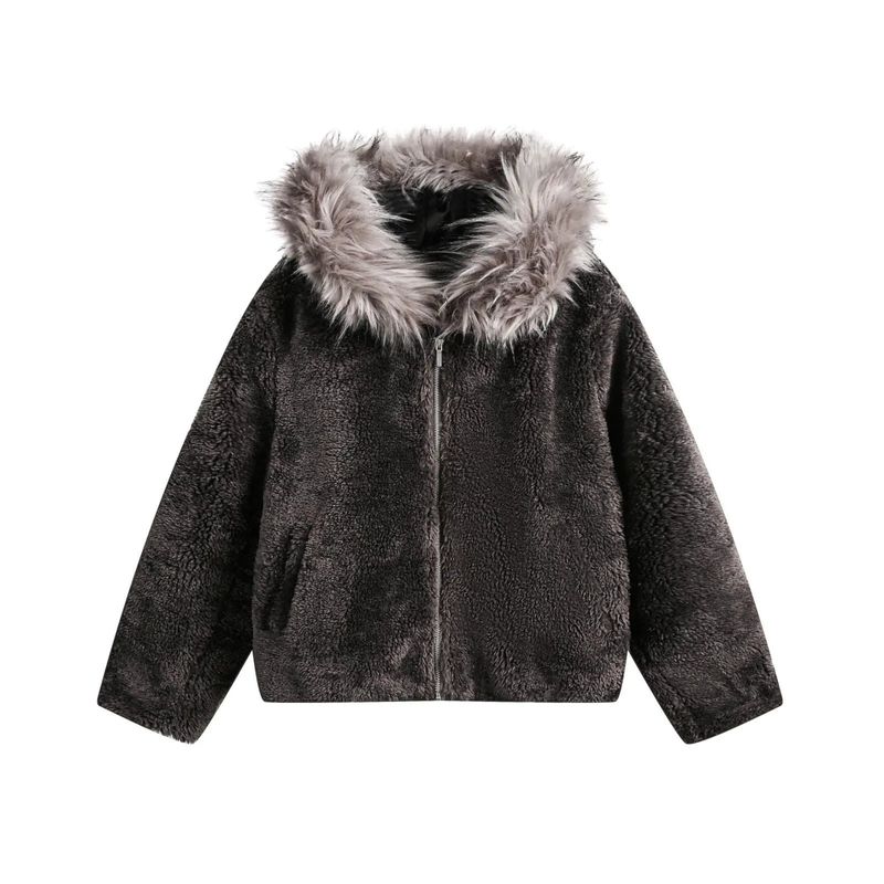 ​​Herren Winter Pelzkragen Kapuzenpullover Strickjacke - Retro Plüschjacke mit Reißverschluss, Street Fashion, warm & stylish (Schwarz/Grau, S-4XL)​​_voghion.com