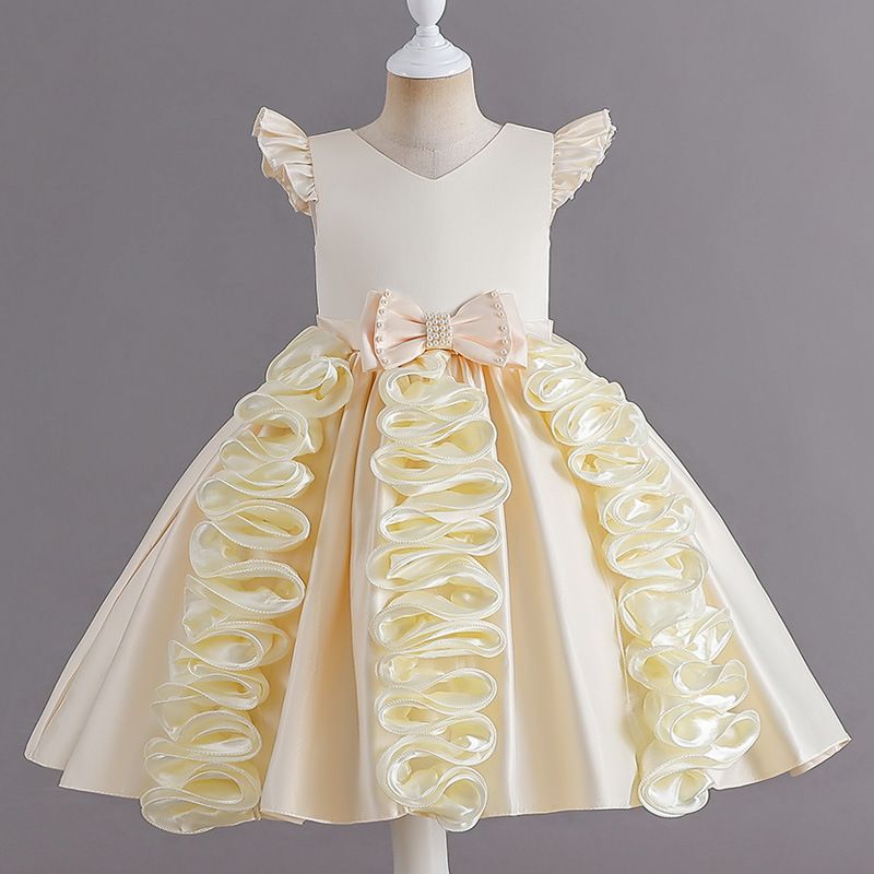 Kid's Clothing Girls' one year old dress 2024 new satin children's princess dress birthday performance costume puffy skirt summer_voghion.com