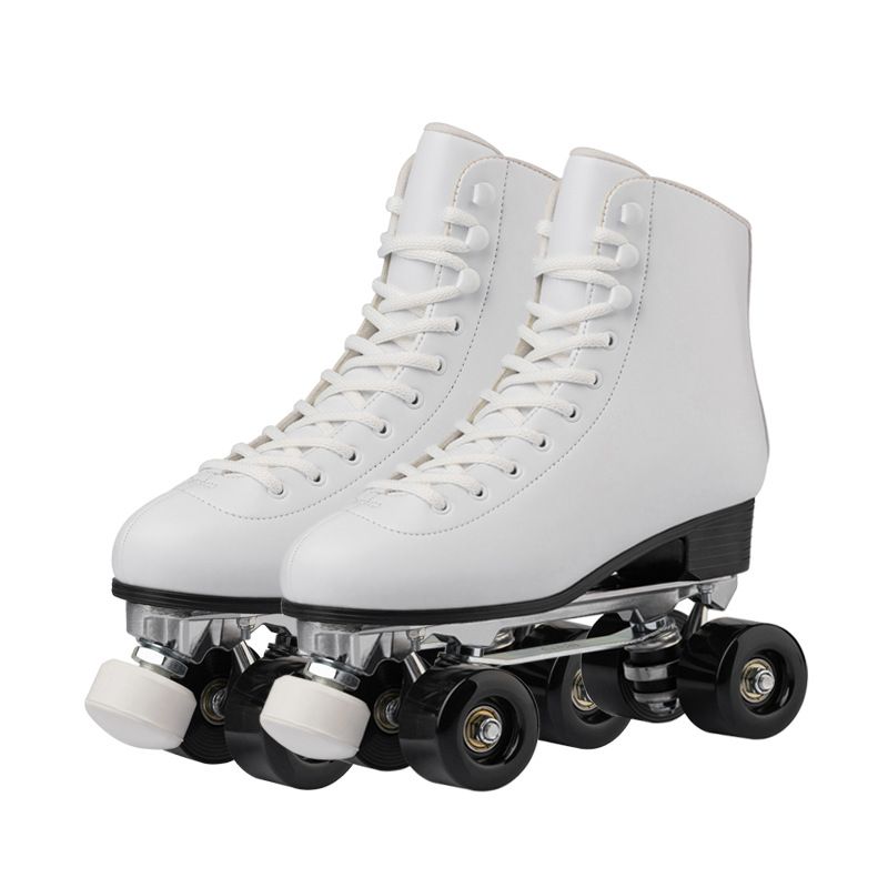 Neu Mode komfortable Atmungs Jugendliche zweireihige Skates weiß schwarz PU-Räder_voghion.com