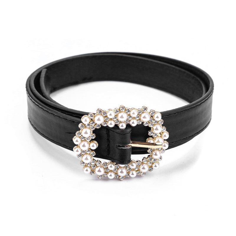 Nuevo cinturón de mujer perla cinturón de diamantes jeans cinturón de mujer_voghion.com