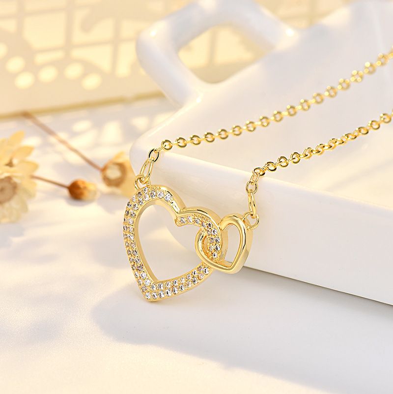 Herz zu herz pfirsich halskette sommer frauen high-end-herzförmigen schlüsselbein kette halskette_voghion.com