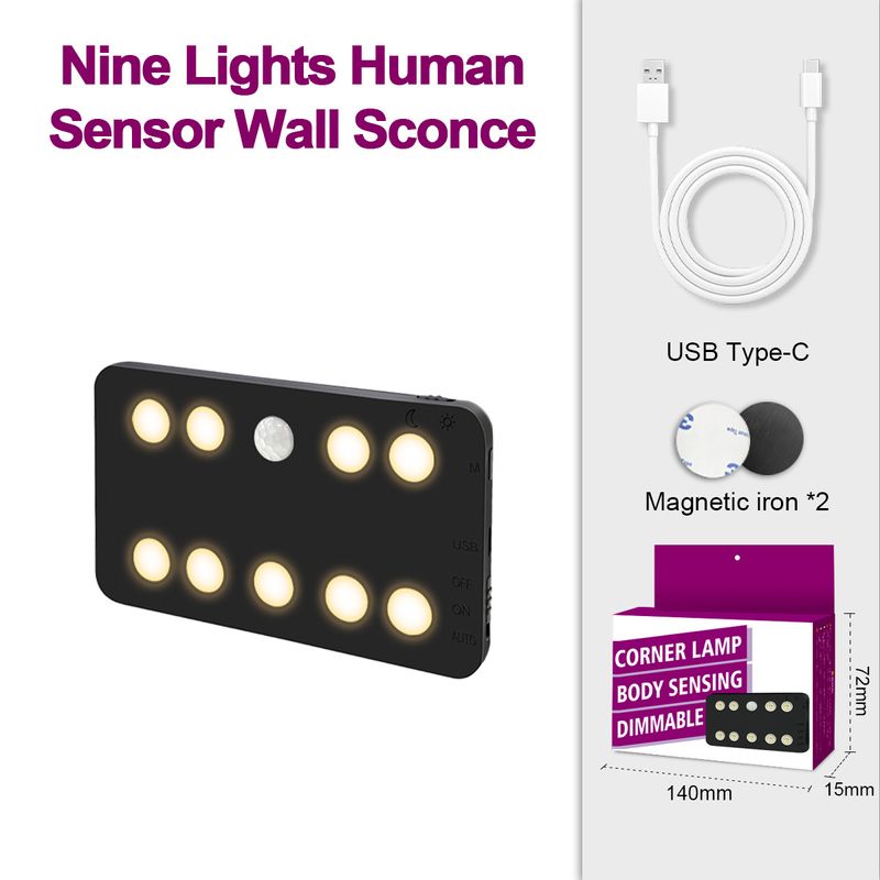 Square Motion Sensor Wall Light - USB Rechargeable LED Night Light With Adjustable Brightness & Color For Cabinets, Hallways & Bedrooms_voghion.com