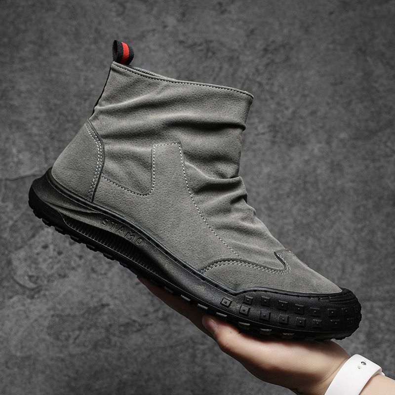 Men Snow Boots Flat Low Heel Round Toe Zipper Buckle Office Shoes Footwear_voghion.com