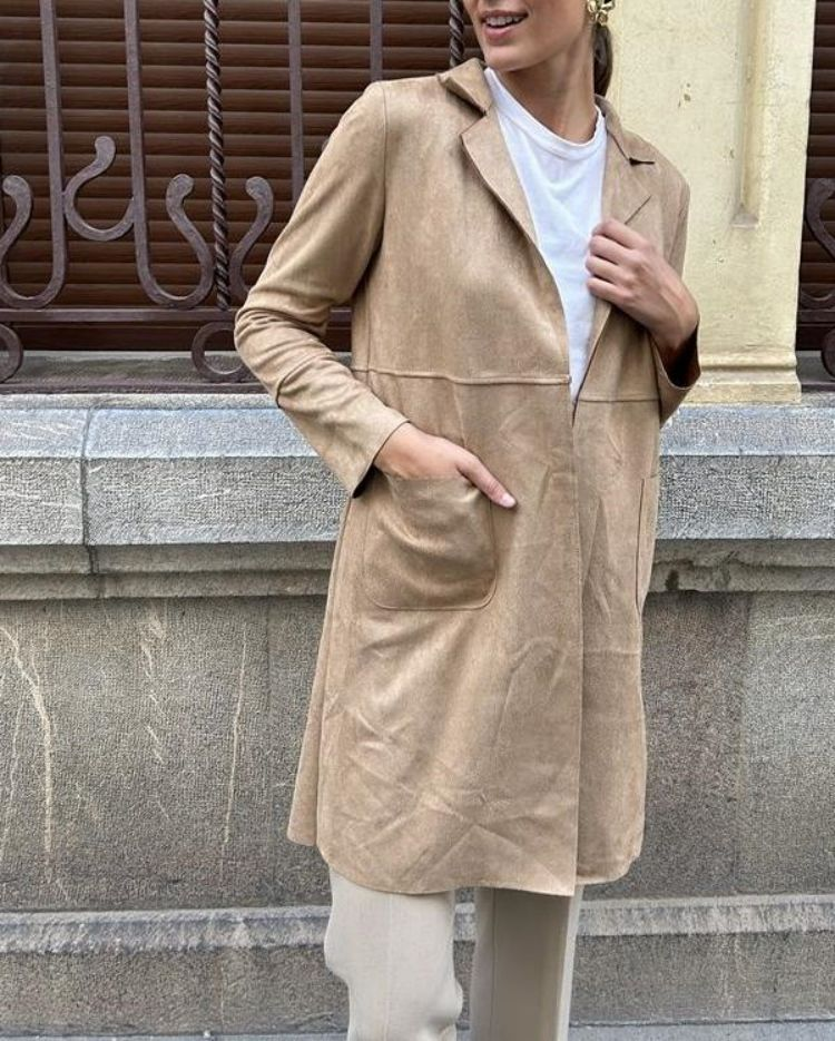 Women's retro casual commuting simple loose buckskin windbreaker _voghion.com