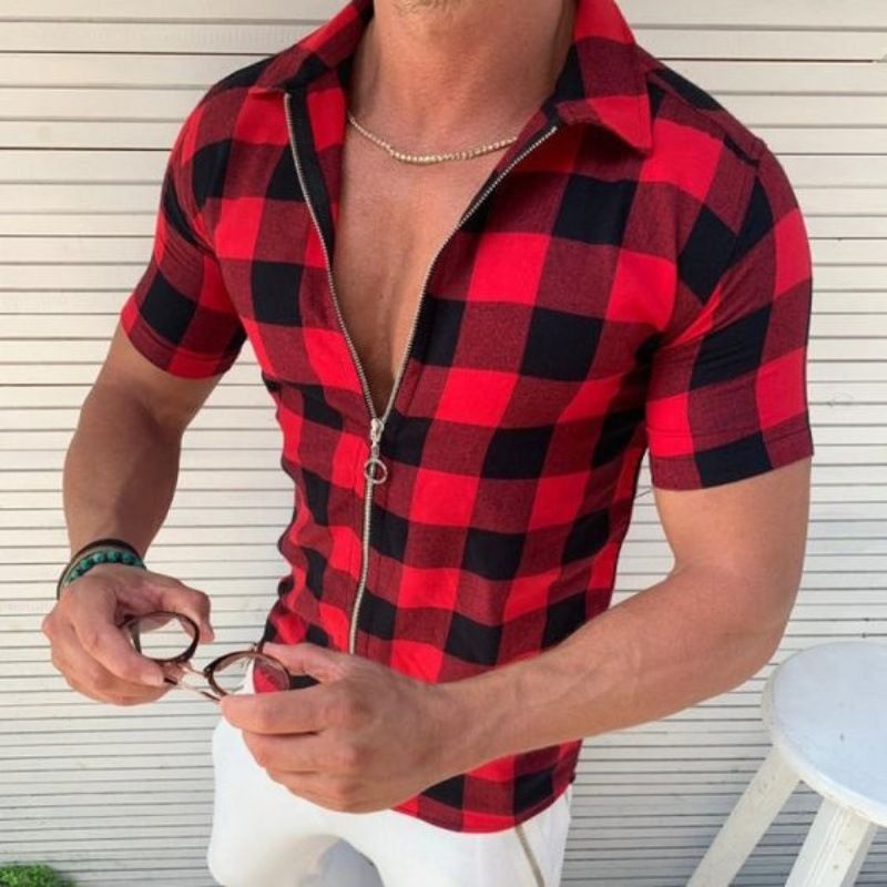 Cardigan a maniche corte con cerniera, aderente, con risvolto, elasticizzato su quattro lati, da uomo_voghion.com