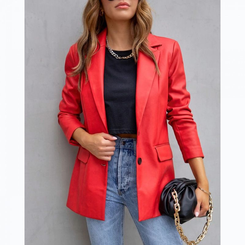 Abbigliamento da donna Street Style Colore puro Moda casual Giacca in pelle a tre colori_voghion.com