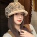 Autumn Winter Versatile Retro Plaid Frayed Beret Korean Fleece-Lined Warm Octagonal British Style Windproof Painter Hat_voghion.com