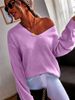 2024 Herbst neuer lässiger einfarbiger Strickpullover mit V-Ausschnitt für Damen_voghion.com