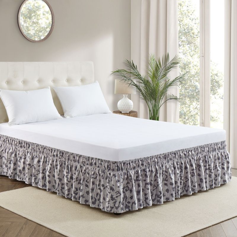 Gonna da letto con stampa leopardata grigio chiaro, pezzo unico, grembiule da letto plissettato elastico, gonna da comodino in lino per hotel_voghion.com