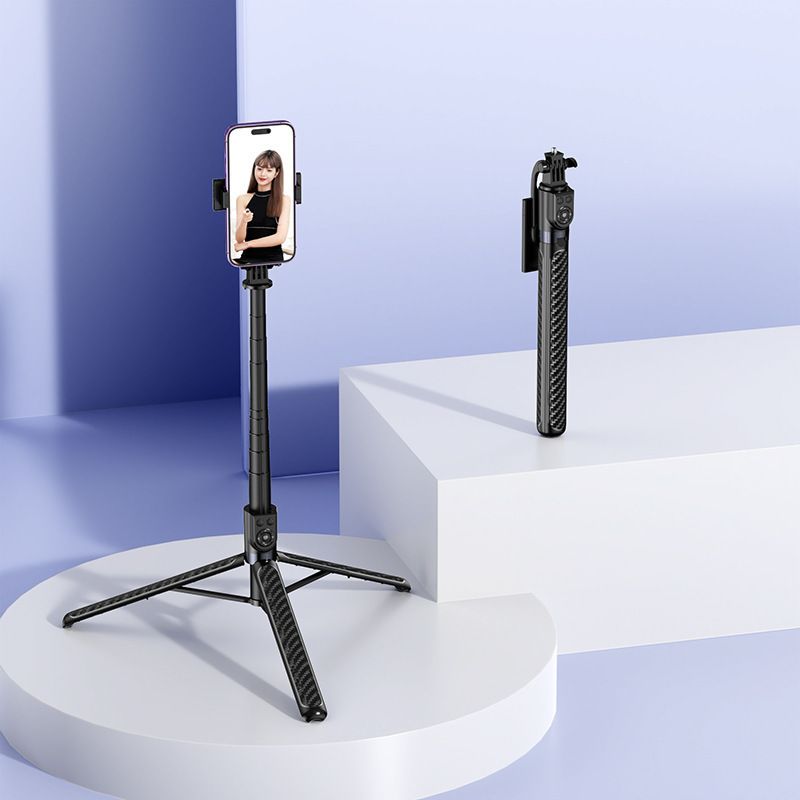 Perche à selfie Bluetooth avec stabilisation 4 axes, télécommande 20 m et double éclairage pour diffusion en direct et vlogging_voghion.com