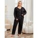 Plus Size Women's Pajama Set - Soft V-Neck Sleepwear For Big & Tall (1XL-4XL) - Lightweight Poly-Cotton Lounge Outfit - Black_voghion.com